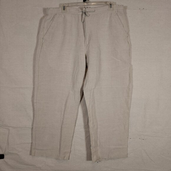 Cubavera Pants Mens Large Off-White Linen Blend Chino Drawstring Pockets - Picture 1 of 12